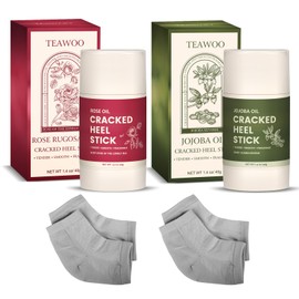 TEAWOO 2-Pack Dual Formula Cracked Heel Repair Stick Set with 2 Heel Socks – Rose Oil & Jojoba Oil Infused Foot Balm for Dry, Cracked Feet – Moisturizing, No-Mess Applicator, Travel-Friendly