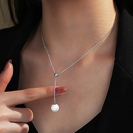 Olbye Pearl Pendant Necklace Silver Drop Necklace Choker Unique Necklace Jewelry for Women (Silver)