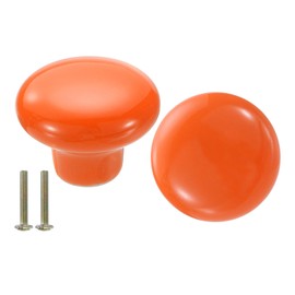 uxcell 2 Packs Ceramic Drawer Knobs, Round Dresser Pulls, Decorative Drawer Knobs with M4 x 25mm Screw for Cupboard Wardrobe, Orange