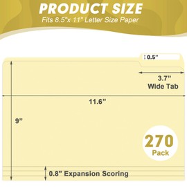 Manila Folders, HERKKA 270 Pack 1/3 Cut Tab File Folders, Manila Folders 8.5 x 11 Designed for Office and Classroom Use, Letter Size
