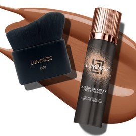 LUMINESS Airbrush Body Coverage with Self Tanner Brush - Tattoo Cover Up Makeup - Full Coverage Foundation for Face & Body - Water-Resistant, Long-Wear, Natural Radiant Finish, Light Deep