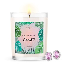 Kate Bissett Baubles Caribbean Sunsent Scented Premium Candle and Jewelry with Surprise Earring Inside | 10 oz Large Candle | Made in USA | Parrafin Free