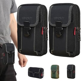 2pzs Funda Táctica para Cinturón de Celular,Bolsa Táctica Multiusos para Hombre,con Hebillas y Cremalleras,3 Compartimentos, Gran Capacidad,para Senderismo,Camping,Entrenamiento Táctico