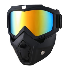 CROSSBODY Motorcycle Helmet With Detachable Face Mask, Dirt Bike Motocross Eyewear Adjustable Riding Offroad Cycling Motorbike Racing Combat Tactical Military Goggles Glasses(Gold)