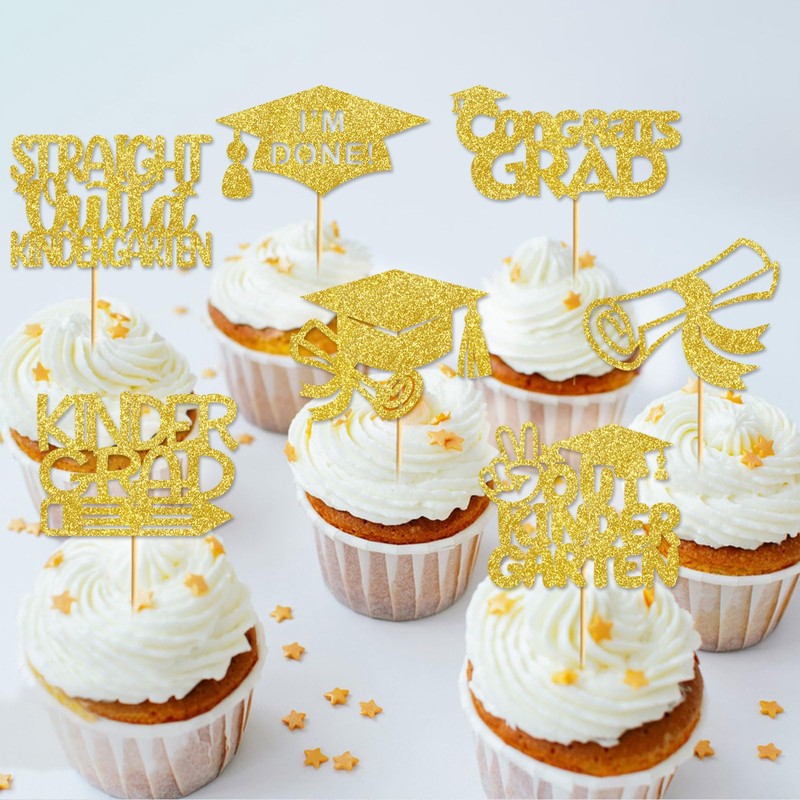 24Pcs Gold Kindergarten Graduation Cupcake Toppers Kindergarten Graduation Cupcake Picks