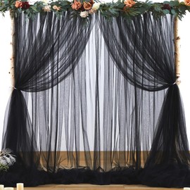 Black Backdrop Curtain Sheer Tulle Backdrop Curtain for Birthday Party Baby Shower Wedding Black Drapes for Backdrop for Photo Booth Photography Background Decorations 2 Panels 5ft X 10 ft