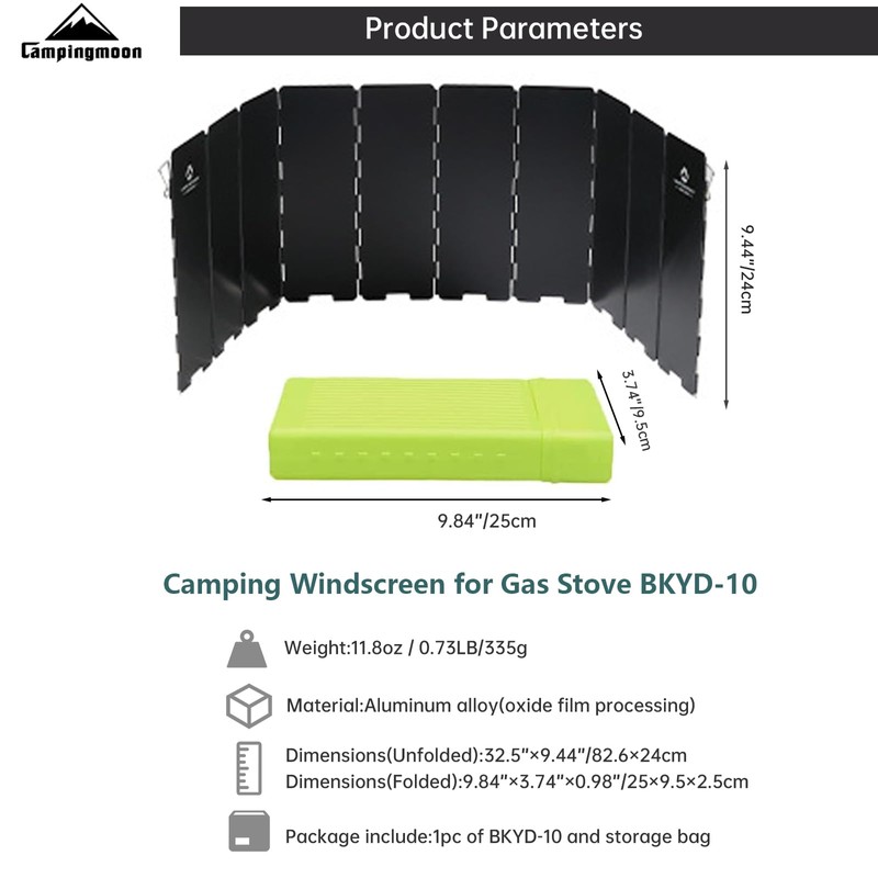 Campingmoon Camp Stove Windscreen,Foldable Aluminum Alloy 10 Plates Wind Shield
