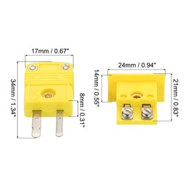 sourcing map K Type Thermocouple Wire Connectors Male Plug with Panel Mount Mini Socket 220°C(428°F) for Thermocouple Sensor 10 Set