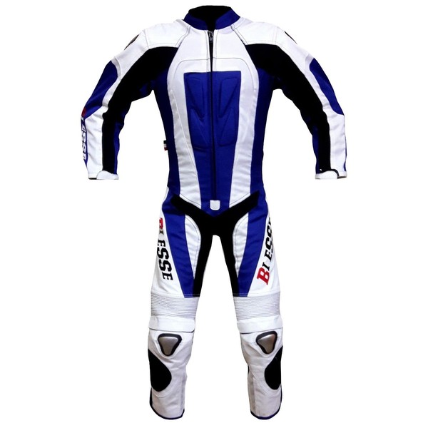 BIESSE®️ Kid's MiniMoto Suit | Thrilling Adventure | Premium Leather & Textile | CE Protectors | Cross Bike | Young Rider Fit (White Blue, 3XL)