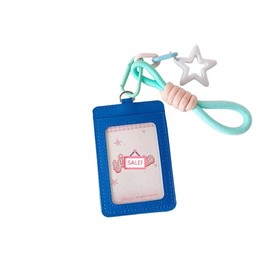 Bonito soporte para tarjetas de fotos Kpop, de piel sintética, con cordón de muñeca, para tarjetas de anime, tarjeta de crédito de identificación esco