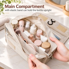 Hanging Toiletry Bag for Travel – Foldable Polyester Organizer with Hook and Zipper Pockets for Bathroom Essentials