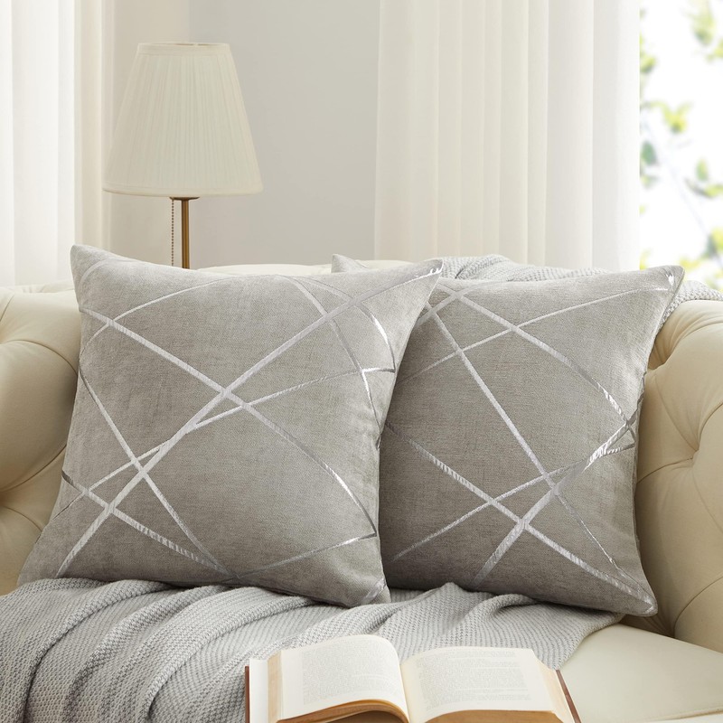 GIGIZAZA Cushion Covers 18 x 18 Inch Silver Grey Square