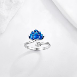 AXOMY Lotus Flower Ring 925 Sterling Silver Blue Lotus Flower Ring Jewelry Gift for Women, Sterling Silver, No Gemstone