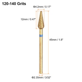 HARFINGTON 6pcs 120-140 Grits Diamond Grinding Bit 4.2mm Bullet-Head 2.35mm Shank 12mm Length Titanium Plated Stone Sanding Drill Bits Rotary Tool for Nails Grinding Polishing