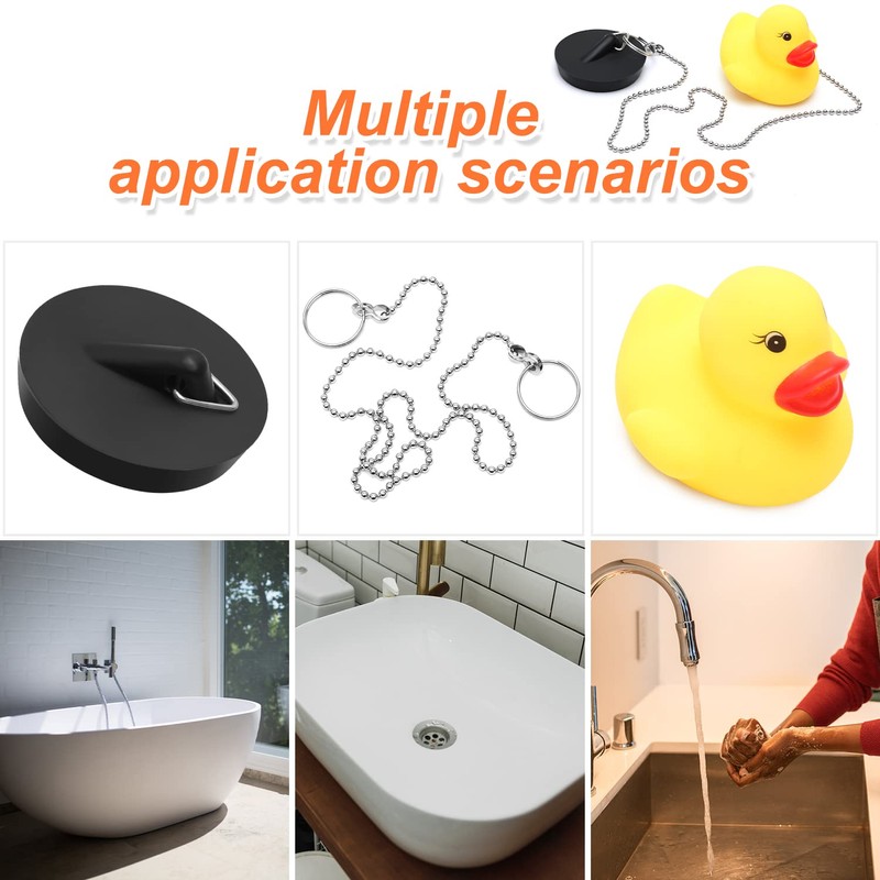 Bathtub Plug with Stainless Steel Ball Chain 45mm, Rubber Floating