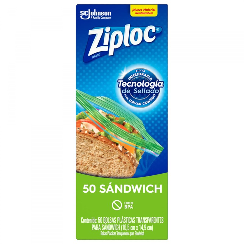 Ziploc Bolsa Reutilizable para Sandwich 50 bolsas