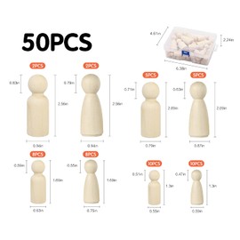 KTHZI Wooden Peg Dolls with a Storage case, 50Pcs Unfinished Wooden People for DIY and Painting, Nature and Plain Wooden Figures for Craft Art Projects and Decoration, Graffiti Toy for Kids.
