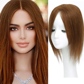 Hair Toppers for Real Human Hair, 360° 3D Human for Women with Thinning Hair Upgrade Middle Part Clip in Bangs Pieces for Women Daily (Light Brown, 14 Inch)