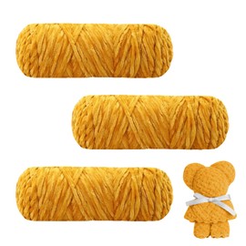 AUAUY Chunky Chenille Yarn, 3 x 100g Chenille Super Soft Chunky Yarn, Velvet Yarn for Knitting and Crochet, Fluffy Yarn for Crochet, Blanket Yarn for Clothes, Scarves and DIY Knitted Works, Turmeric