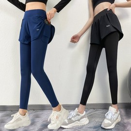 High-Waist Yoga Two-Piece Shorts with Hidden Pocket Leggings Navy/S(55) 2ea