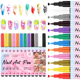 12 Colors Nail Art Pens Set, Nail Art Graffiti Pen Set, Point Liner Pen Drawing Painting For Nails Art Design Manicure Nail Diy Decoration, Quick Dry (A)