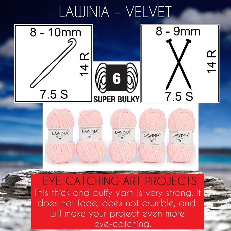 LAWINIA VELVET Premium Weiche Dicke Wolle Zum Häkeln, Chenille Wolle