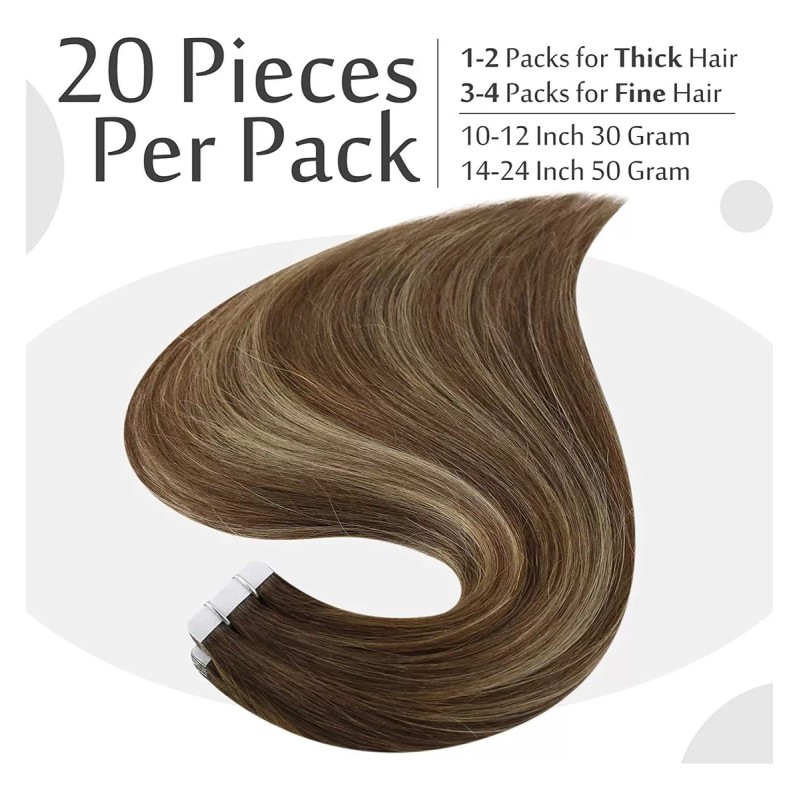 Full Shine Extensiones Cabello Natural 20pz Castaño Medio Con 16in