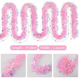 LOMIMOS 17 Ft Easter Christmas Tinsel Garland,Pink Glittering Decoration for Xmas Tree Party Wedding Supplies