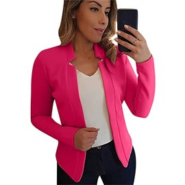 DIACACY Women Plus Size Casual Blazer Work Business Open Front Long Sleeve Suit Jacket Lightweight Basic Blazer Rose M