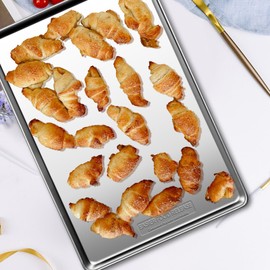 Commercial Quality Baking Sheet Pan Set, Natural Stainless Steel Cookie Sheet, Warp Resistant Nonstick Baker's Half Sheet Pan, Large Thick Cookie Tray Pans for Baking, Roasting(2 Pack, 18X13Inch)