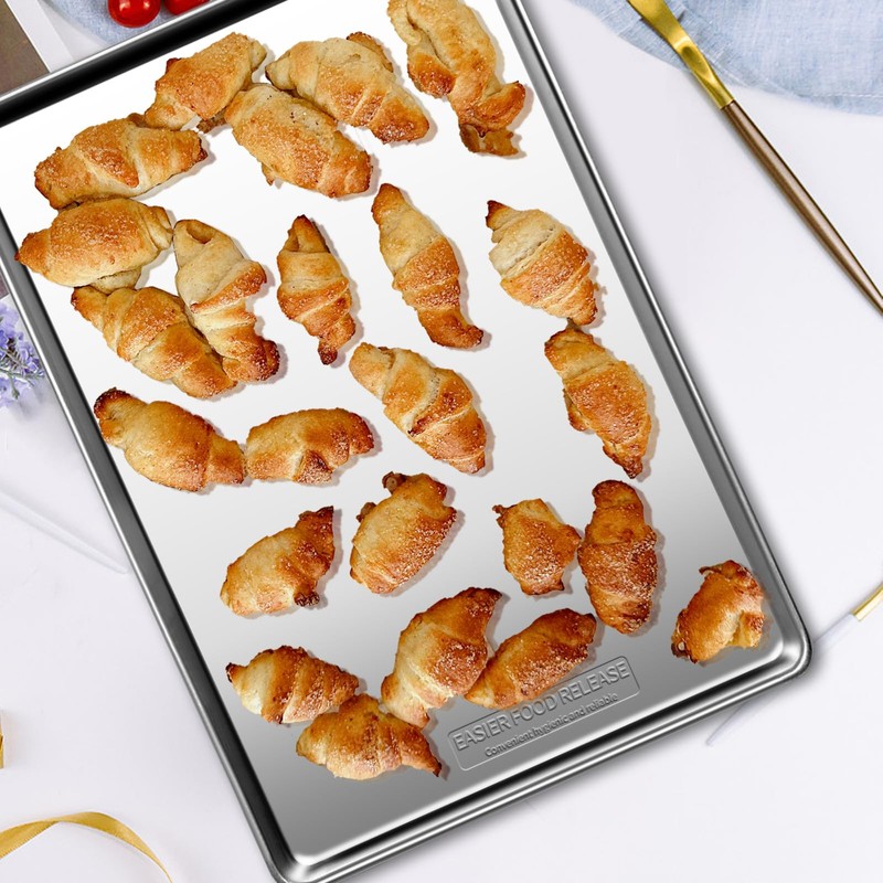 Commercial Quality Baking Sheet Pan Set, Natural Stainless Steel Cookie