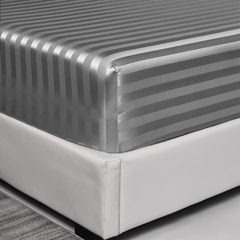 DuShow Satin Fitted Sheet Super King Gray,Stripe Silky Deep Pocket(35cm) Satin Bed Sheets,Breathable Soft Comfortable Satin Sheets Super King,Fitted Sheet Only(Gray,Super King)