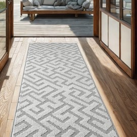 REMNAZ HOME DECOR 7ft Custom Cut Runner Rug for Narrow Hallways Kitchens - Deco Grey | Non-Slip | Washable & Edge Bound