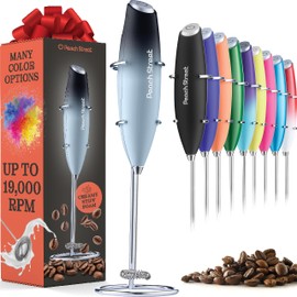 Powerful Handheld Milk Frother, Mini Milk Foamer, Battery Operated (Not included) Stainless Steel Drink Mixer with Frother Stand (Dark Sky)