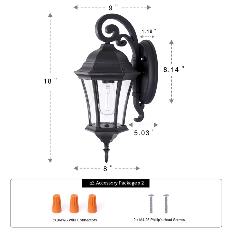 GOALPLUS Dusk to Dawn Wall Light for Porch, Black Exterior
