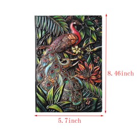 KISWIAR Embossed Leather Journal Writing Notebook, Antique Peacock Leather Journal Notebook Writing Notebook A5 Decoration Book Retro Hardcover Diary for Women Men Gifts