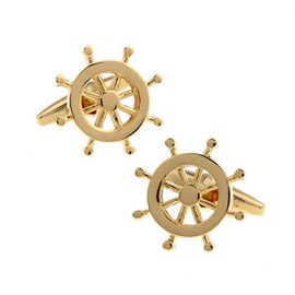 Gold Ship Wheel Cufflinks – Vintage Nautical-Inspired Accessory for Men, Ideal for Weddings and Formal Events Cuff Links