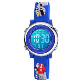 Venhoo Kids Watches for Boys 3D Cartoon Waterproof Silicone 7 Color Flashing Lights Children Toddler Wrist Watch for Boy Little Child-Blue Track