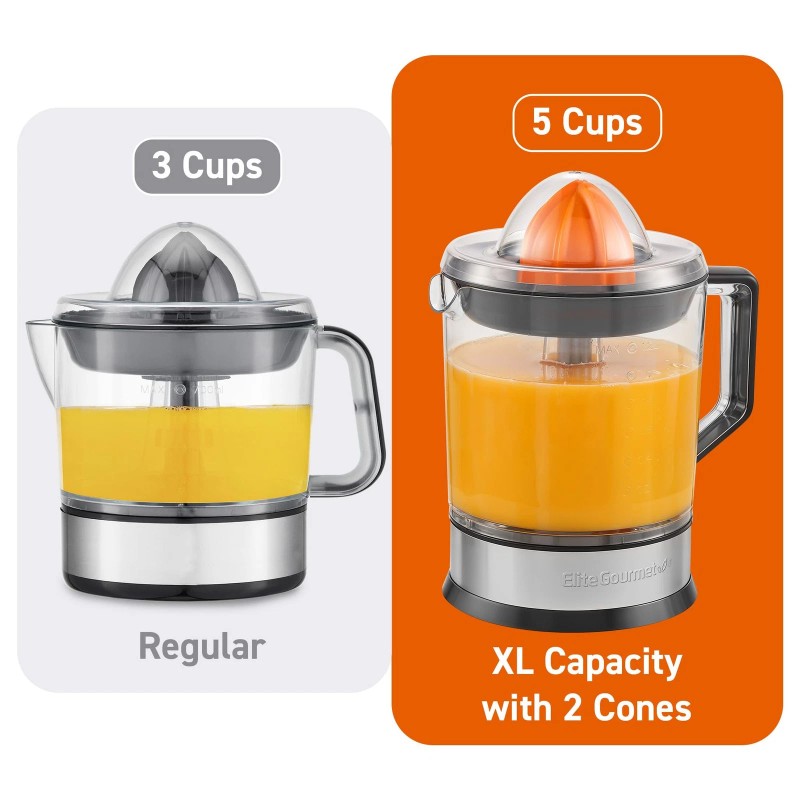 Elite Gourmet ETS740 BPA-Free Electric Citrus Juicer with 2 Cones,