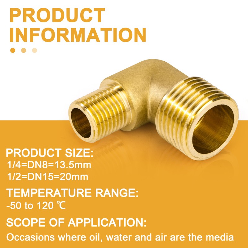 Brass 90 Degree Angle Connector, Pack of 2 1/2 Inch