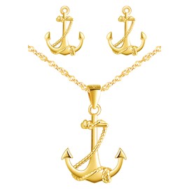 Yumilok Women's Necklace Women's Earrings Stud Earrings Jewellery Sets 925 Sterling Silver with Anchor Pendant for Women Girls, Sterling Silver, Cubic Zirconia