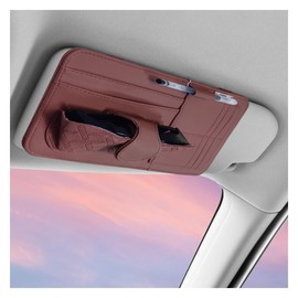 UHANBUT Car Sun Visor Organizer, PU Leather Vehicle Sunglasses Holder, Multi-Pocket Automotive Storage Pouch for Pen, Glasses, Ticket, Card, Auto Visor Accessories for Car, SUV, Truck (Red)