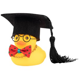 wonuu Rubber Duck Car Ornaments Graduation Duck Car Dashboard Decorations for Cool Car Accessories with Graduation Hat Necklace and Bow Tie,Black