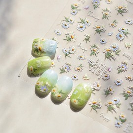 1 Sheets 5D Floral Nail Art Stickers Self Adhesive Embossed Flower Nail Stickers for Nail Art Daisy Nail Design Stickers Nail Supplies Spring Summer Flower Leaf Nail Decals for Women Girl
