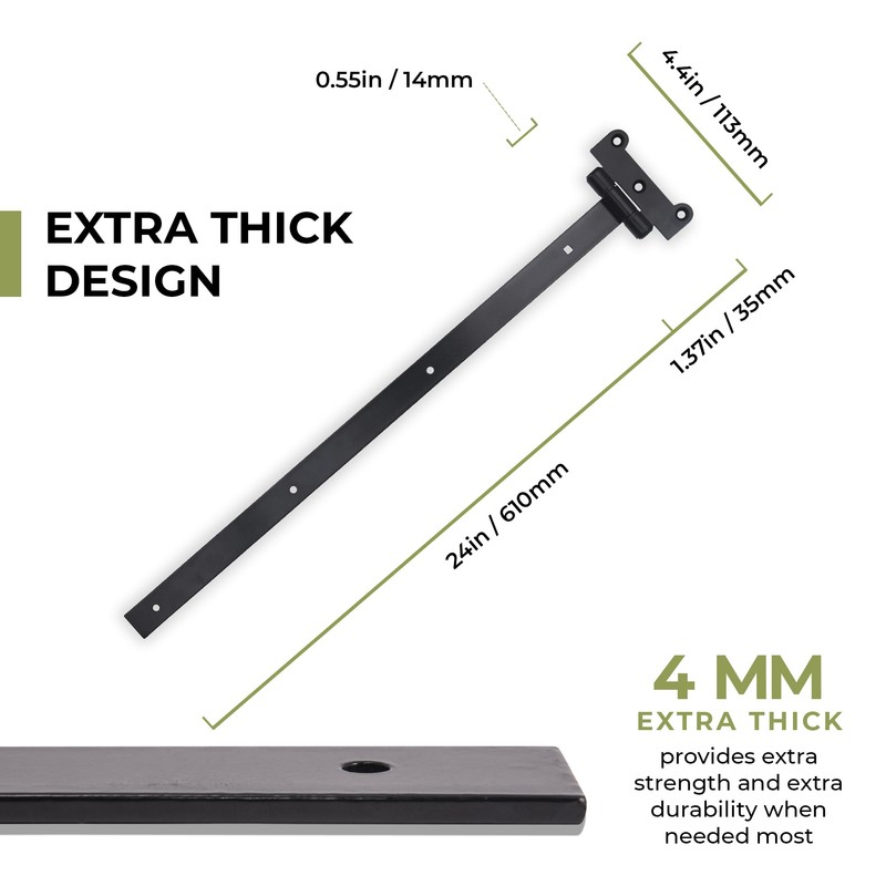 DIYWorld 24" Black Door Hinges – 2Pcs Gate Hinges with