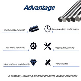 JSMOUID SKD61 Straight Ejector Pins, 1" Dia Round Tip Punch 254mm (10") Long Silver Gray 1pcs