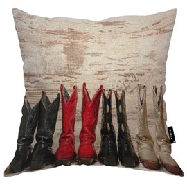 Beabes Cowboy Boots Throw Pillow Cover, 18x18 Inch Retro Leather Cowboy Boots Decorative Couch Pillow Case Cotton Linen Farmhouse Cushion Covers for Bedroom Home Dorm Car