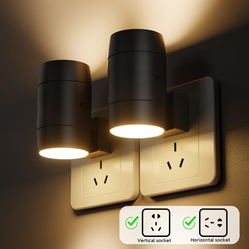 2 PCS Rotatable LED Night Light, Plug-in, Fit Horizontal/Vertical Outlets,with