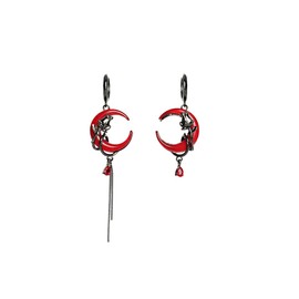 Gothic Red Moon Rose Earrings for Women Vintage Asymmetric Rose Blood Drop Dangle Earring Halloween Earrings Vampire Witch Jewelry Accessories (Red)