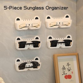 SAMIQU 5 PCS Sunglass Organizer – Cute Cat Wall Mounted Glasses Holder Home Decor – Aesthetic Sunglass Storage Display Stand